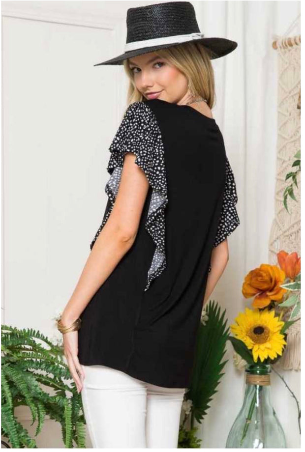 SALE!! 85 CP-B {A Flutter Above} Black Top W/Print Contrast PLUS SIZE 1X 2X 3X