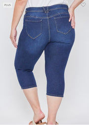 LEG-71  {Royalty For Me} Dark Indigo Ripped Capri Jeans EXTENDED PLUS SIZE 14 16 18 20 22 24