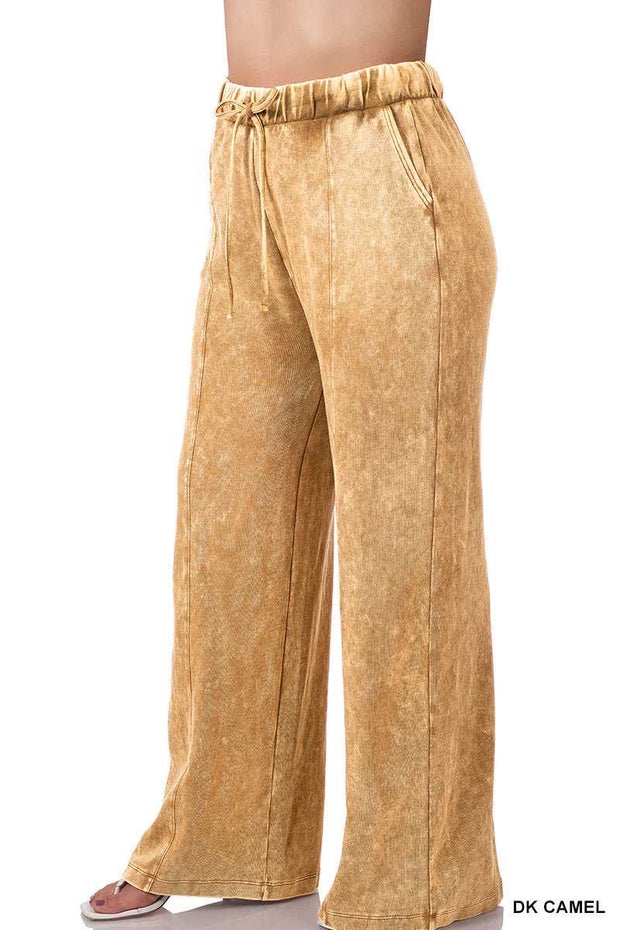 SALE!! LEG-73 {Dressing For Me} Dk. Camel Acid Wash Wide Leg Joggers PLUS SIZE 1X 2X 3X