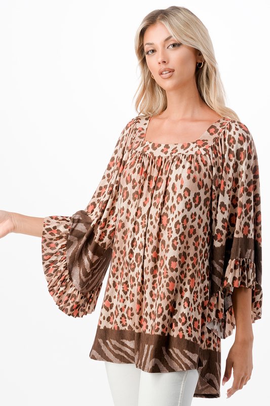 SALE!! 89 PQ-P {Just Go With It} Brown Animal Print Top  SALE!!!  PLUS SIZE 1X 2X 3X