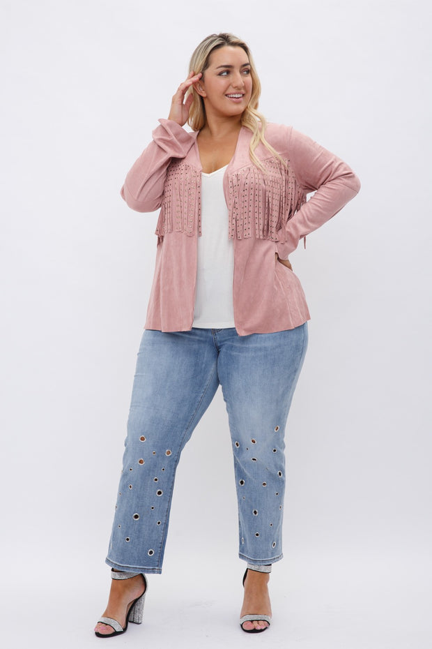 27 OT {Nothing Like Me} VOCAL Pink Faux Suede Jacket w/Studded Fringe PLUS SIZE XL 2X 3X