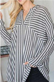 91 HD-C {Boss Lady Fav} Gray/Ivory Striped Hoodie PLUS SIZE 1X 2X 3X