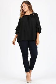 SALE!! 22 SQ-B {Endearing Heart} Black Ruffle Sleeve Top PLUS SIZE 1X 2X 3X