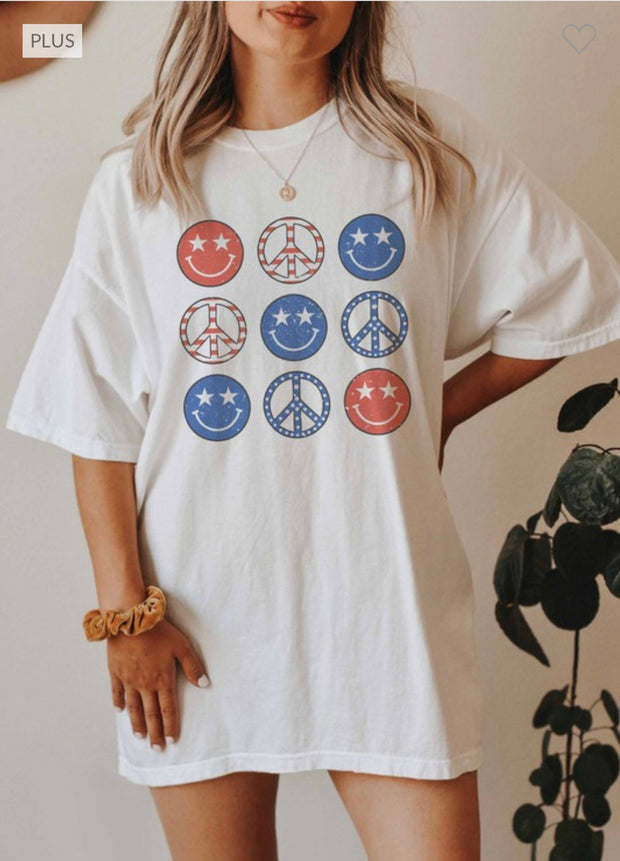 SALE!! 30 GT-I {Peace Out} White Peace Sign and Smiles Graphic Tee PLUS SIZE 1X 2X 3X