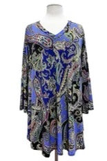 SALE!! 65 PQ {Give Me A Hand} Royal Blue Paisley V-Neck Tunic EXTENDED PLUS SIZE 3X 4X 5X