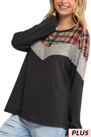 16 CP {Right On Point}  Charcoal Plaid Top PLUS SIZE 1X 2X 3X