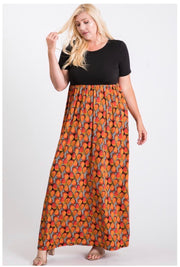 SALE!! LD-D {Orange Slice} Black & Orange Print Maxi Dress PLUS SIZE 1X 2X 3X