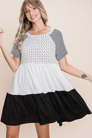 96 CP-Z {Looking For Peace} Ivory Polka Dot/Stripe Dress PLUS SIZE 1X 2X 3X