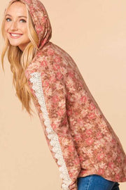 31 HD-B {Wildflower Fantasy} Mauve/Rust Hoodie Sleeve Detail PLUS SIZE 1X 2X 3X