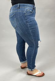 SALE!! BT-U {YMI WBB} Dark Distressed 2 Button Cuff Hem Jeans