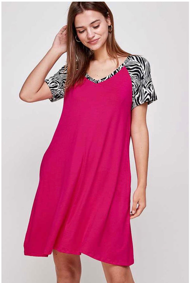 65 CP-M {Zebra Run} Fuchsia Dress w Zebra Sleeves PLUS SIZE 1X 2X 3X