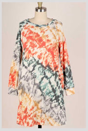 SALE!! PLS-B {True Believer} Orange Grey Aqua Tie Dye Knit Dress PLUS SIZE XL 2X 3X