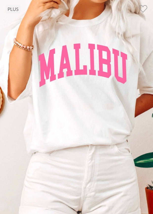 SALE!! 30 GT-H {Malibu} White/Pink MALIBU Graphic Tee PLUS SIZE 1X 2X 3X