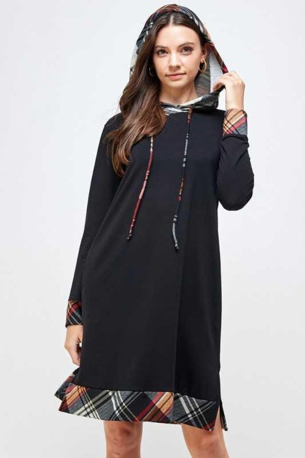 21 HD-H {Fall Fun}  Black Plaid Long Hoodie