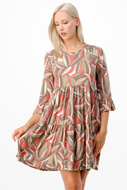 SALE!! 20 PQ-A {Business First} Taupe/Coral Print Tiered Dress PLUS SIZE 1X 2X 3X