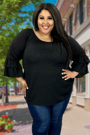 SALE!! 22 SQ-B {Endearing Heart} Black Ruffle Sleeve Top PLUS SIZE 1X 2X 3X