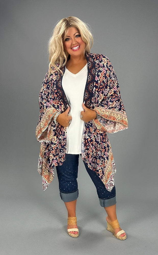 SALE!! 11 OT-R {Sweetest Gesture} Umgee Navy  Floral Kimono PLUS SIZE XL/1X  1X/2X