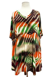 27 PSS {What's Next} Taupe/Rust/Green Print V-Neck Top EXTENDED PLUS SIZE 3X 4X 5X