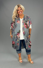 SALE!! 15 OT-E {Cover Me In Flowers} Umgee Grey Floral Kimono PLUS SIZE XL/1X  1X/2X