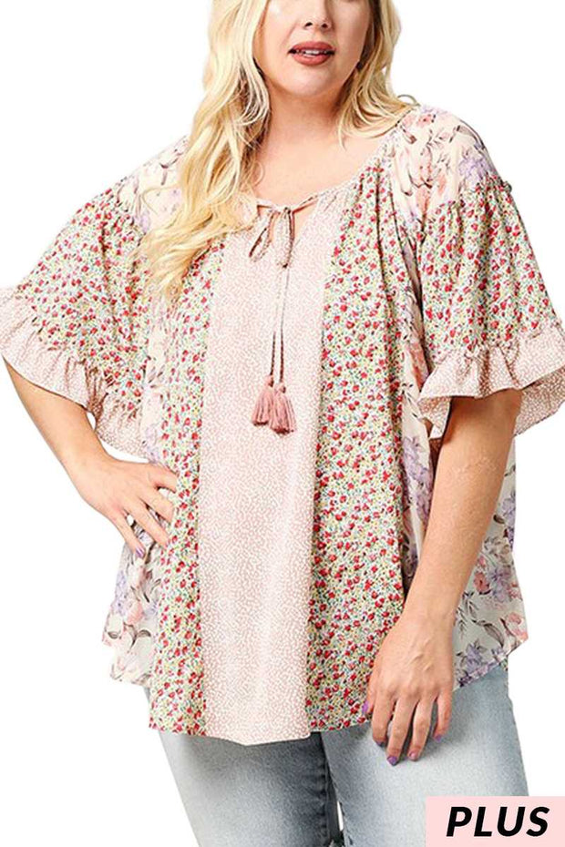 SALE!! 24 CP-W {Made The News} Dusty Rose Mixed Print Top PLUS SIZE XL 1X 2X