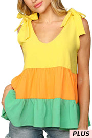 90 SV-Q {Retail Therapy} Yellow Orange GreenTiered Top PLUS SIZE XL 2X 3X