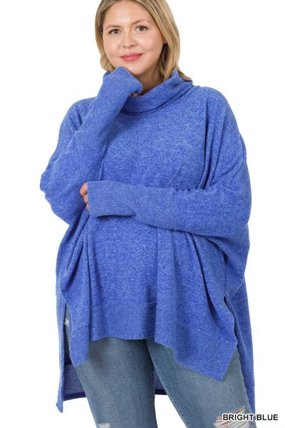 59 SLS-E {Reflections} Bright Blue Oversized Turtleneck Top PLUS SIZE 1X 2X 3X