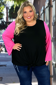 SALE!! 27 CP-Z {Whatever You Like} Black/Pink Front Tie Top  PLUS SIZE 1X 2X 3X 4X 5X 6X