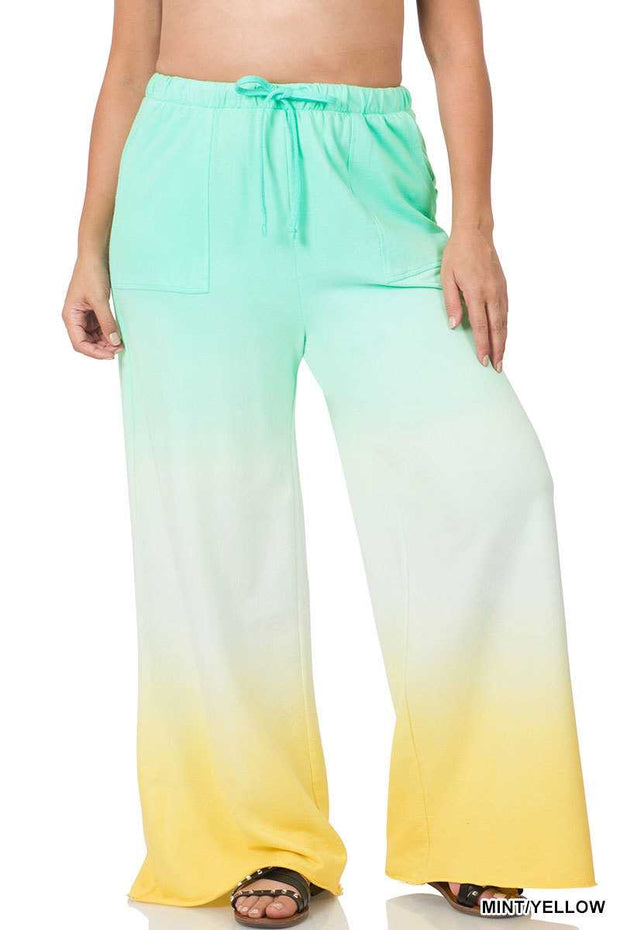 SALE!! LEG-68 {Always Around Me} Mint Dip-Dye Flare Leg Joggers PLUS SIZE 1X 2X 3X