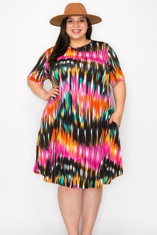 SALE!! 51 PSS {Perfect View} Multi-Color Print Dress w/Pockets EXTENDED PLUS SIZE 3X 4X 5X