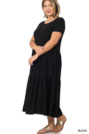 SALE!! LD-B {Wardrobe Classic} Black Tiered Midi Dress PLUS SIZE 1X 2X 3X