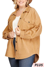 38 OT-C {Corduroy Cutie} Taupe Button Up Shacket PLUS SIZE XL 1X 2X