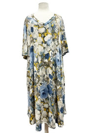 SALE!! 34 PSS-G {The Lady  Blue} Blue Floral V-Neck Dress EXTENDED PLUS SIZE 3X 4X 5X