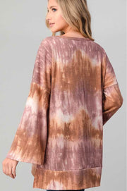 SALE!! PLS-B {Anywhere But Here} Mauve Mocha Tie Dye Knit Tunic PLUS SIZE XL 2X 3X