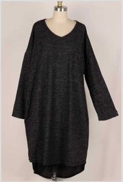 56 SLS-L {Crazy Cozy} Heather Black V-Neck Dress PLUS SIZE 1X 2X 3X