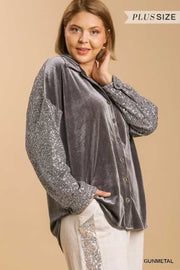 SALE! 15 CP-A {Splash Of Luxury} Umgee !! Gunmetal Velvet Top PLUS SIZE XL 1X 2X