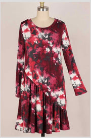 SALE! 17 PLS-D {Love Struck} Burgundy Tie Dye Ruffled Dress PLUS SIZE 1X 2X 3X