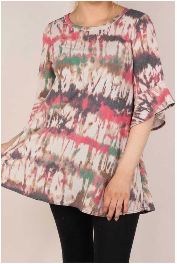 49  PSS-J {Have Mercy} Beige Red Grey Abstract Print Tunic PLUS SIZE XL 2X 3X