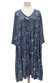 SALE!! 13 PQ-E {Keeping It Sweet} Navy Paisley Print Tiered Dress PLUS SIZE XL 2X 3X