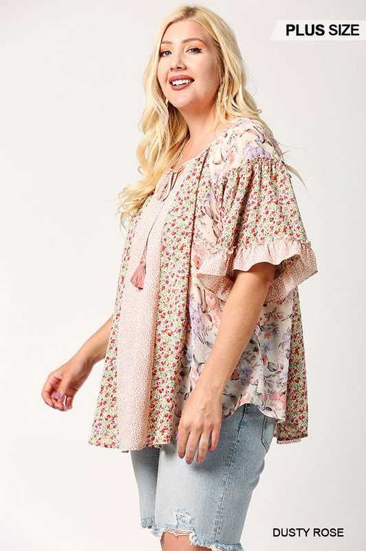 SALE!! 24 CP-W {Made The News} Dusty Rose Mixed Print Top PLUS SIZE XL 1X 2X