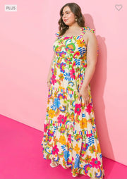 SALE!! LD-Q {Breezy Beachfront} Multi-Color Floral Tiered Maxi PLUS SIZE 1X 2X 3X