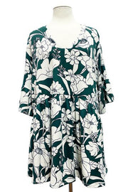 52 PSS {Island Lover} Green/White Floral Babydoll Top EXTENDED PLUS SIZE XL 2X 3X 4X 5X