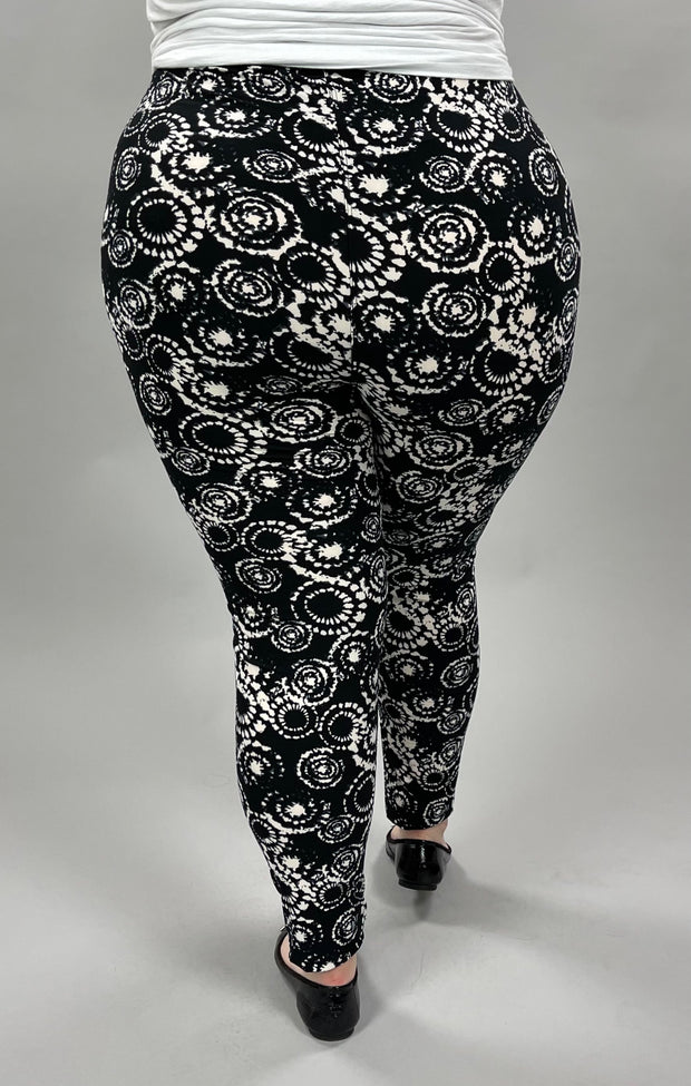 LEG-2 {Midnight Madness} Black & White Printed Leggings EXTENDED PLUS SIZE 3X/5X