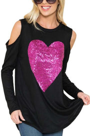 26 OS-A {The Heart Speaks} Black Open Shoulder  Heart Top PLUS SIZE 1X 2X 3X