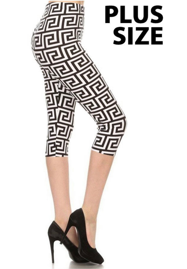 SALE!! LEG-54 {Playing Tricks} Black/White Butter Soft  Capri Leggings  PLUS SIZE