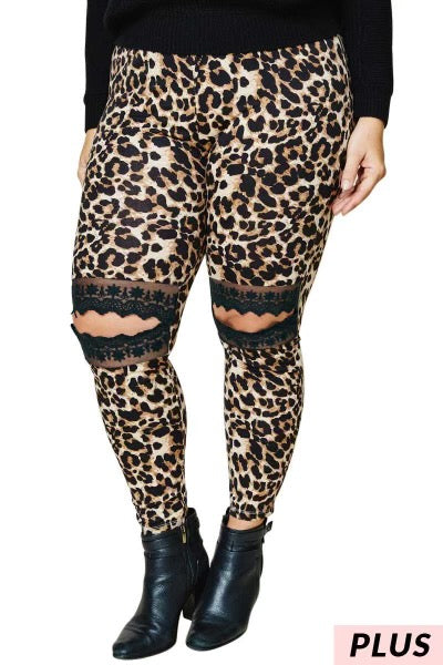 SALE!! LEG-7  {Move It or Lose It}  Leopard Leg Lace Open Knee PLUS SIZE 1X 2X 3X