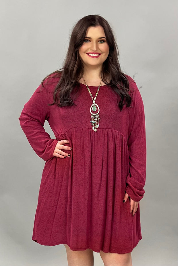 35 SLS-N {Candy Love} Burgundy Babydoll Dress   PLUS SIZE 1X 2X 3X