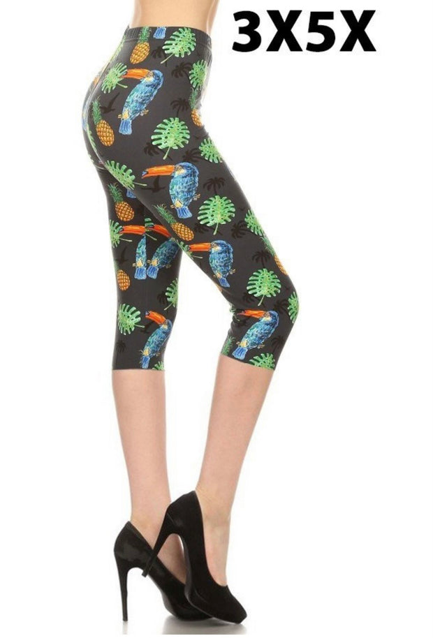 SALE!! LEG-W {Touchy Toucan} Toucan Pineapple Butter Soft Capri Leggings EXTENDED PLUS SIZE 3X/5X