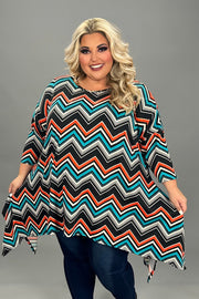 SALE!! 23 PSS {Bold In Every Way} Black/Rust/Teal Zig-Zag Print Top Extended Plus