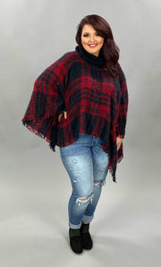 SALE!! OT-A {Secret Obsession} Red Navy Plaid Knit Poncho PLUS SIZE