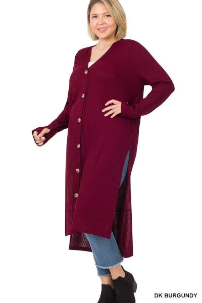 SALE! 23 OT-O {Close To You} Dk. Burgundy Ribbed Button Up Duster PLUS SIZE 1X 2X 3X